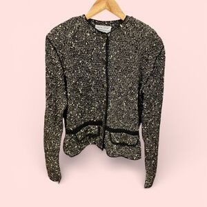 Vintage 80s-90s luxury hand knit mixed chunky cardigan sweater coin buttons